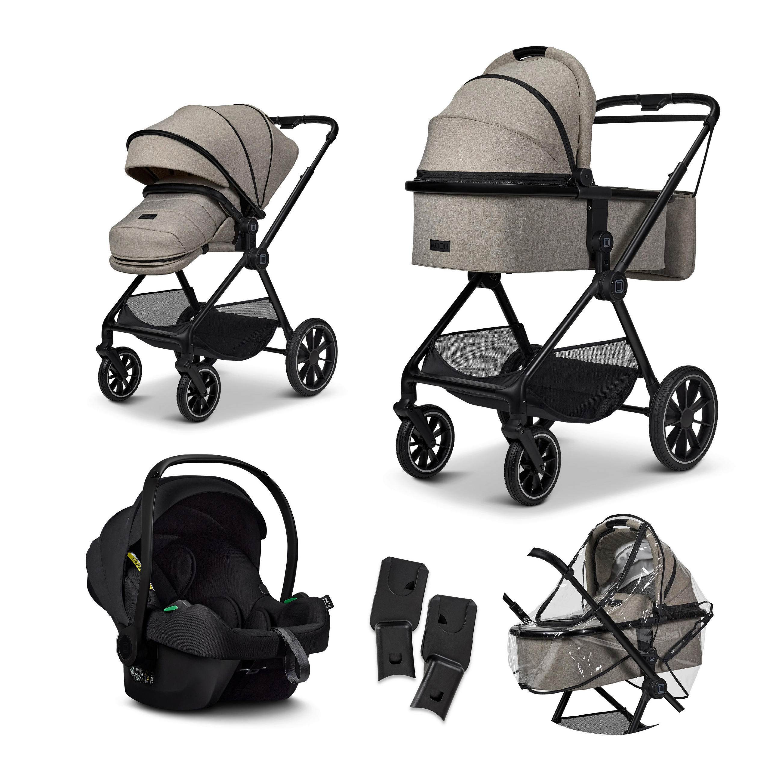 KINDERWAGENSET  Clicc Set  Mud Melange  - Schlammfarben/Schwarz, Basics, Textil (84/61/114cm) - Moon