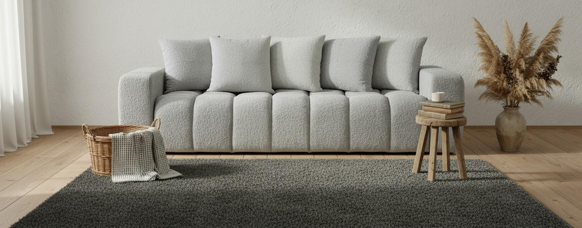 SCHLAFSOFA CLOUD  mit Liegefunktion, Schlafen auf Sitzhöhe Struktur, Bouclé Grau  - Schwarz/Grau, Basics, Kunststoff/Textil (250/86/140cm) - Livetastic