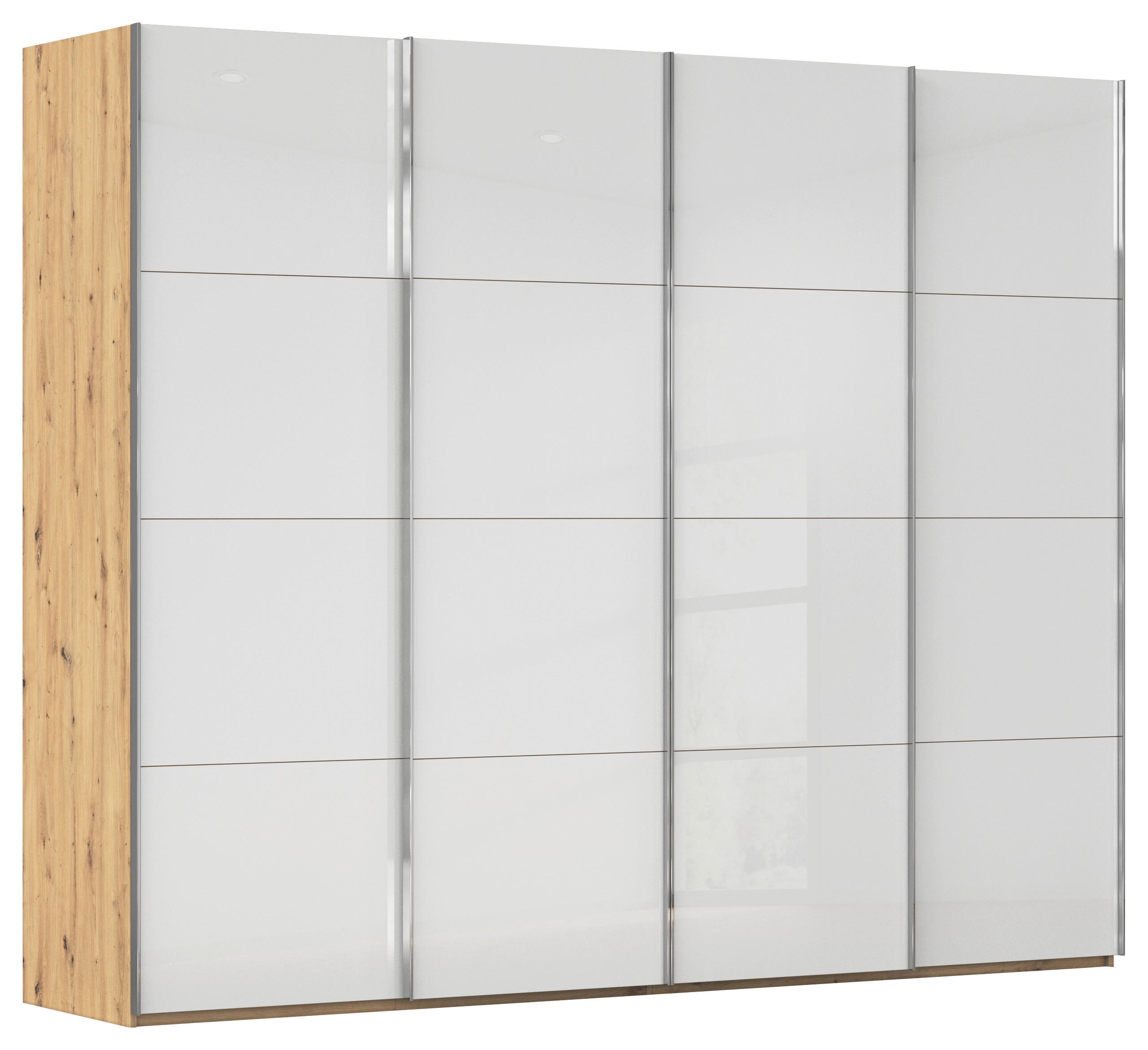 SCHWEBETÜRENSCHRANK 271/223/68 cm 4-türig Weiß, Eiche Artisan  - Chromfarben/Weiß, Design, Glas/Holzwerkstoff (271/223/68cm) - Novel