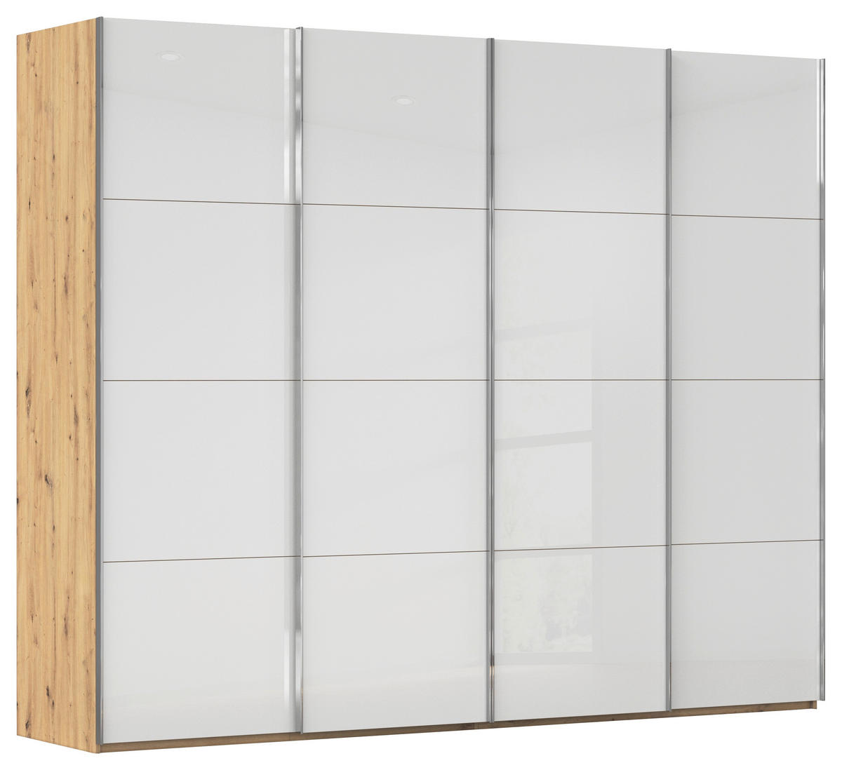 SCHWEBETÜRENSCHRANK 271/235/68 cm 4-türig Weiß, Eiche Artisan  - Chromfarben/Weiß, Design, Glas/Holzwerkstoff (271/235/68cm) - Novel