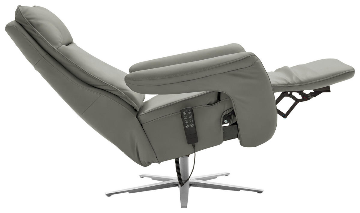 RELAXSESSEL in Leder Grau  - Edelstahlfarben/Grau, Design, Leder/Metall (79-83/116/87-176cm) - Valdera