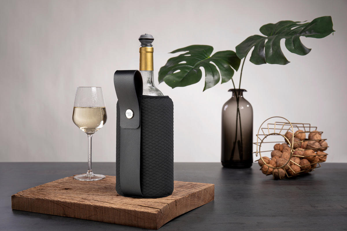 POSUDA ZA HLAĐENJE VINA    - crna, Basics, koža/tekstil (15.8/23.5/5.5cm) - Vacu Vin