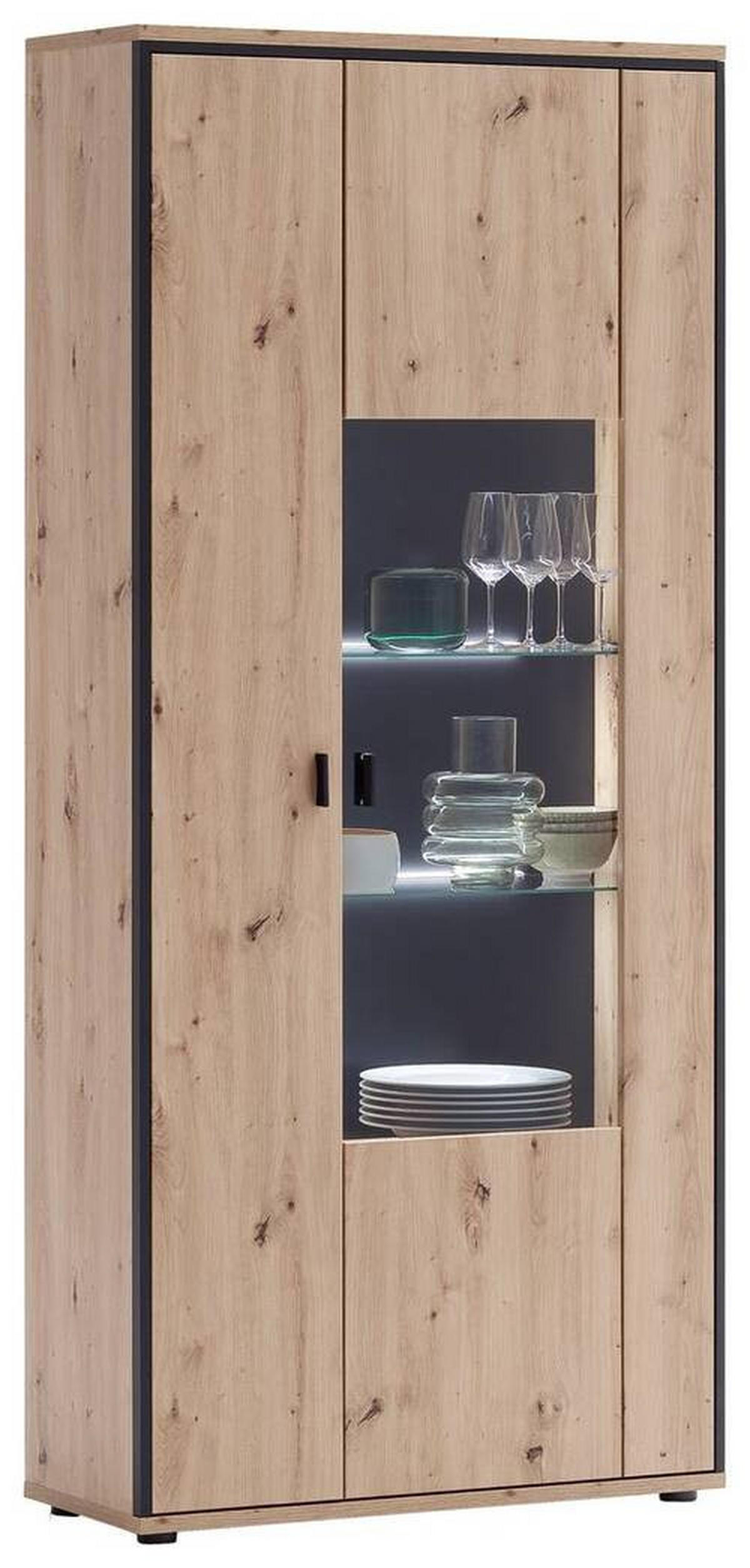 VITRINENKOMBINATION in Anthrazit, Klar, Eichefarben  - Klar/Eichefarben, Design, Glas/Holzwerkstoff (93/210/38cm) - MID.YOU