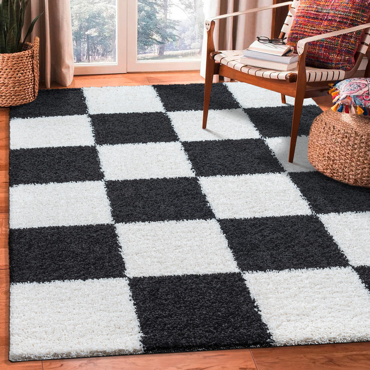 HOCHFLORTEPPICH 60/110 cm Milano Schwarz, Weiß  - Schwarz/Weiß, Basics, Kunststoff/Textil (60/110cm) - Novel