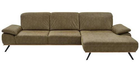 ECKSOFA in Mikrofaser Grün  - Beige/Schwarz, Natur, Holz/Textil (322/201cm) - Voleo