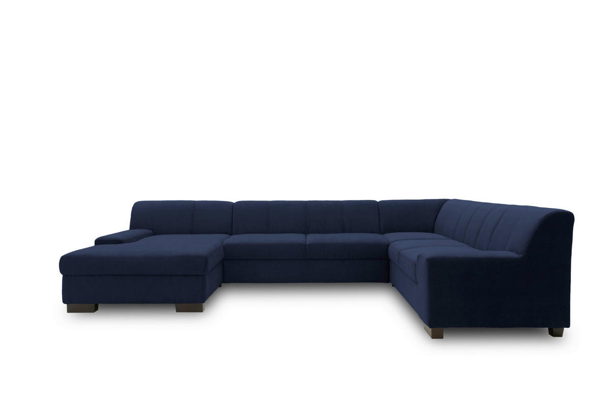 WOHNLANDSCHAFT Blau Webstoff  - Wengefarben/Blau, Design, Holz/Textil (153/328/212cm) - MID.YOU