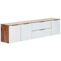 LOWBOARD Grau, Eichefarben  - Eichefarben/Schwarz, Design, Glas/Holzwerkstoff (225,5/55/40cm) - Voleo