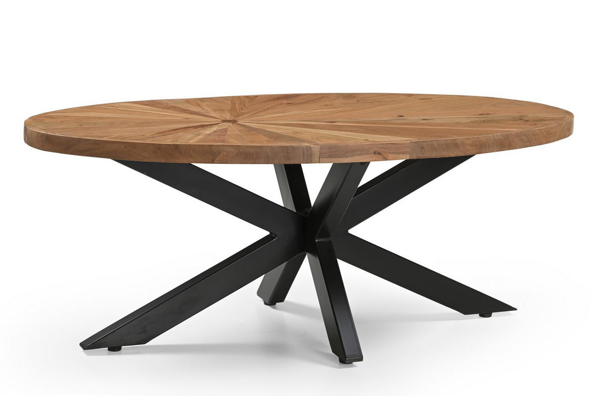COUCHTISCH 120/60/46 cm Akazie vollmassiv oval Naturfarben  - Schwarz/Naturfarben, Design, Holz/Metall (120/60/46cm) - Livetastic