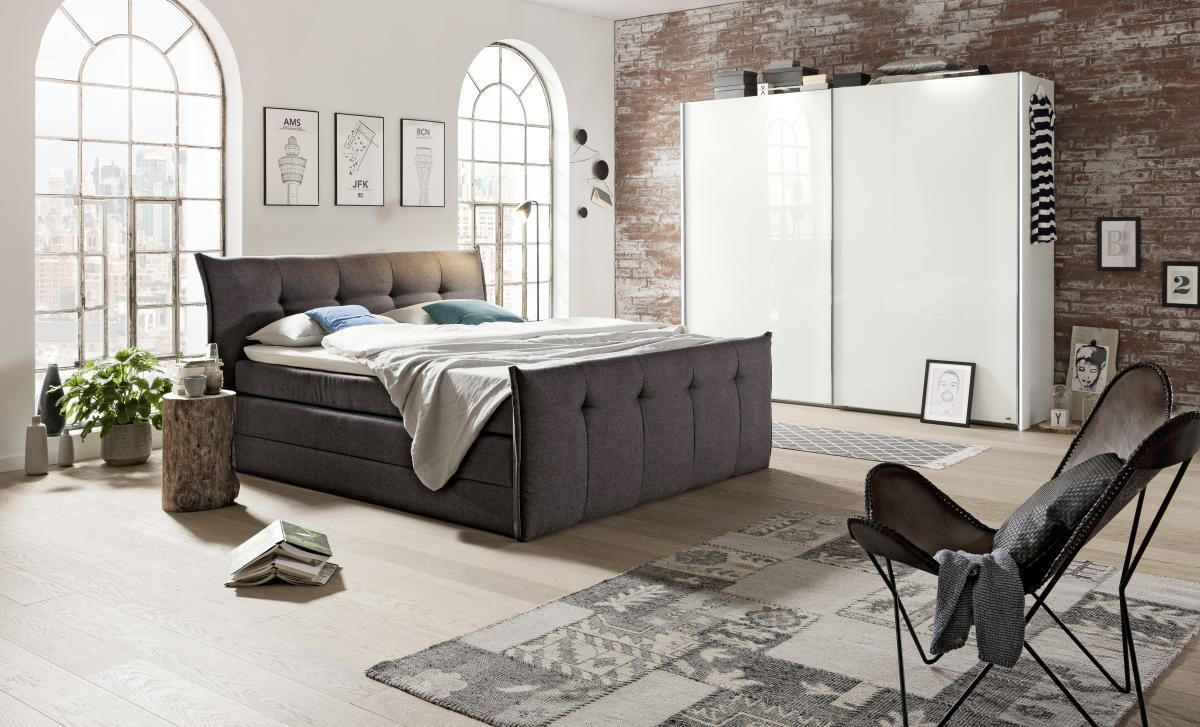 BOXSPRINGBETT 180/200 cm  in Anthrazit  - Anthrazit/Schwarz, Design, Kunststoff/Textil (180/200cm) - SetOne by Musterring