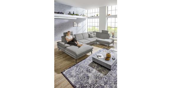 WOHNLANDSCHAFT in Webstoff Grau - Schwarz/Grau, Design, Textil/Metall (180/344/208cm) - Dieter Knoll