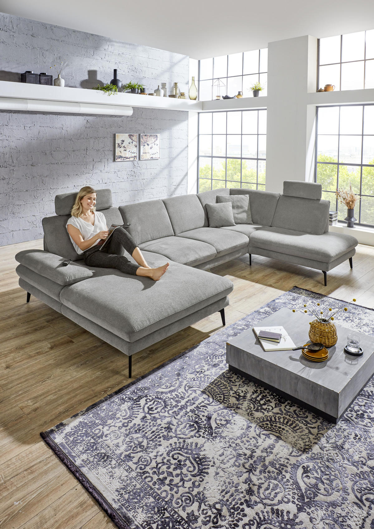 WOHNLANDSCHAFT in Webstoff Grau  - Schwarz/Grau, Design, Textil/Metall (180/344/208cm) - Dieter Knoll