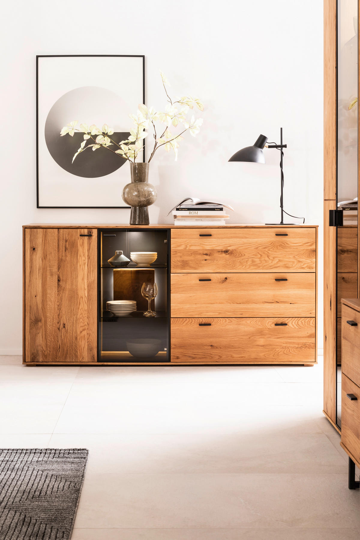 SIDEBOARD 183/88/44 cm  in Wildeiche  - Wildeiche/Anthrazit, Design, Glas/Holz (183/88/44cm) - MID.YOU