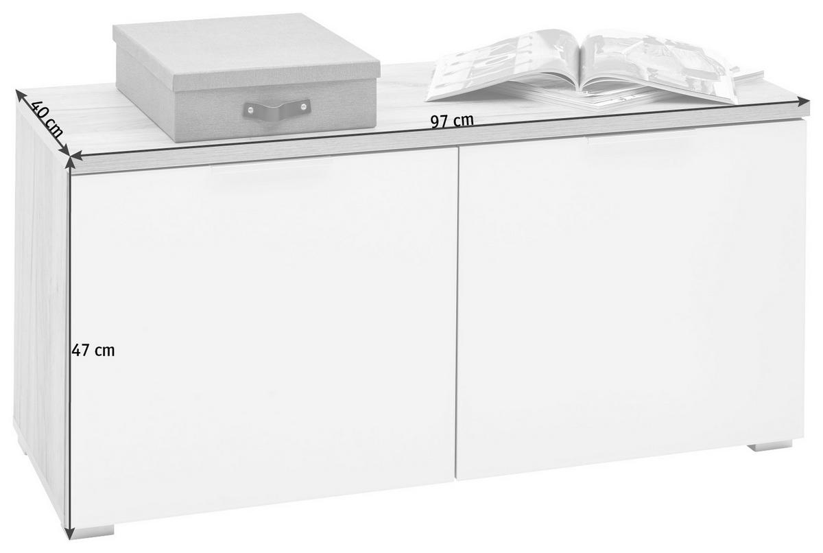 GARDEROBENBANK 97/47/40 cm  - Weiss/Eichefarben, Design, Glas/Holzwerkstoff (97/47/40cm) - Voleo