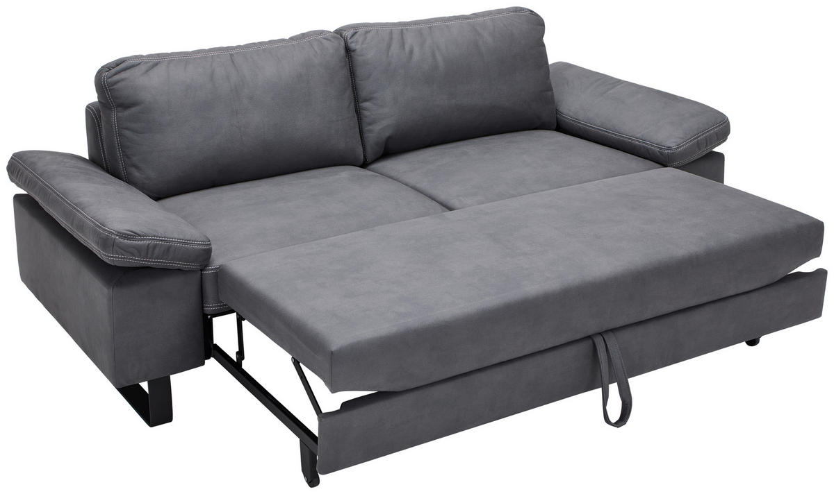 2,5-SITZER in Mikrofaser Grau  - Beige/Schwarz, Design, Textil/Metall (214/86/97cm) - Hom`in