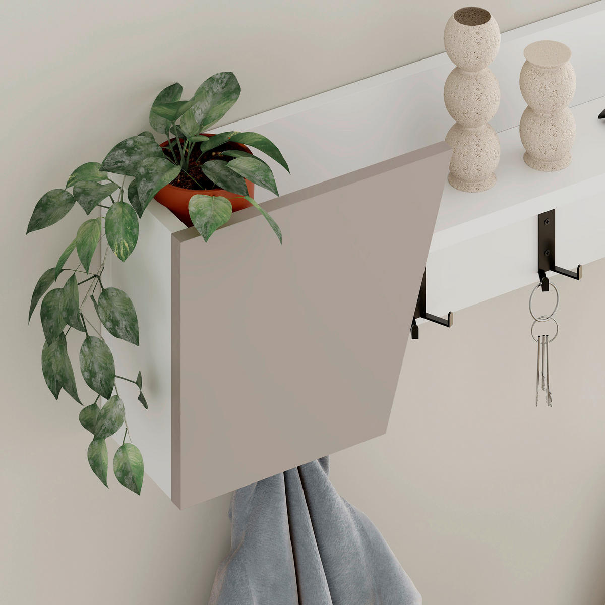 VÄGGHÄNGARE 74/26/15.7 cm  - vit/mocca, Design, metall/trämaterial (74/26/15.7cm) - Livetastic