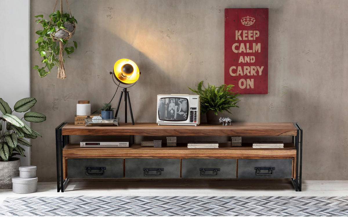 LOWBOARD  200/55/40 cm 4 Schublade(n)  - Schwarz/Naturfarben, Design, Holz/Metall (200/55/40cm) - MID.YOU