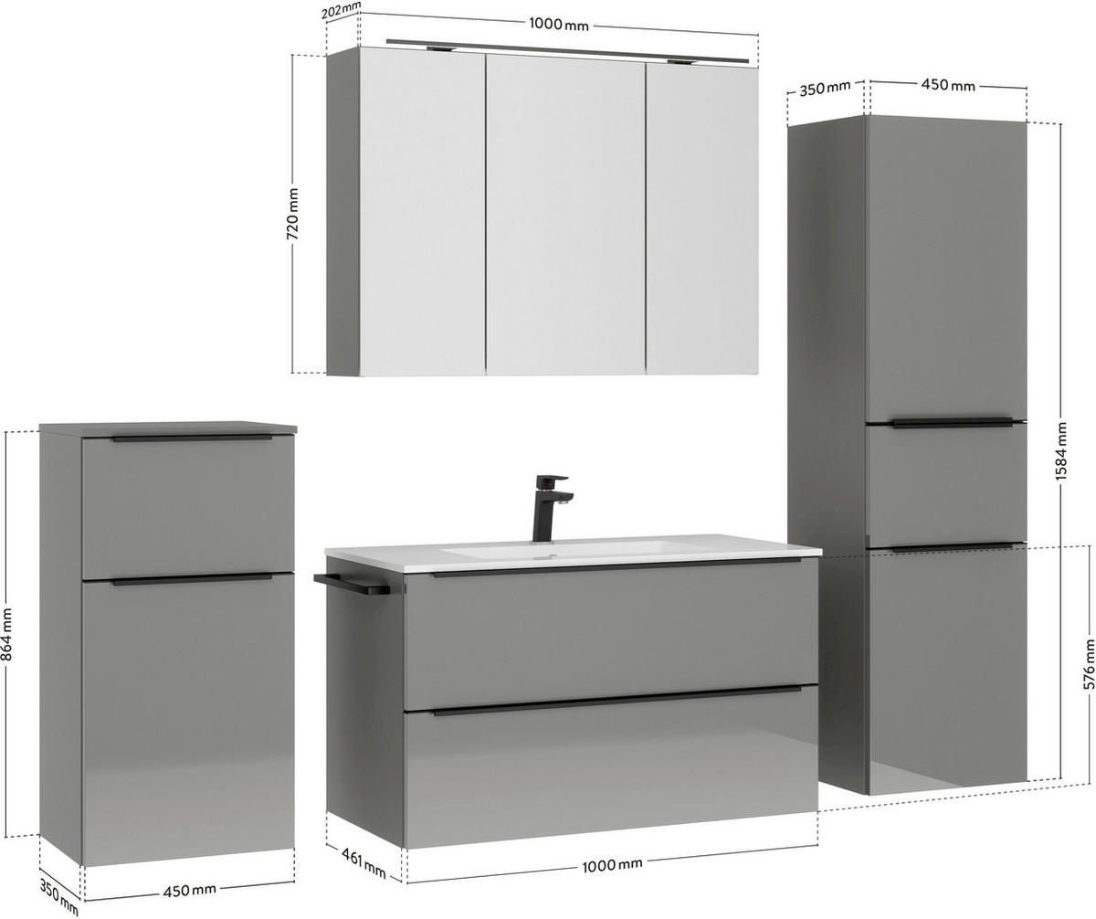 BADEZIMMER 3-teilig  in 101 cm  - Schieferfarben/Schwarz, MODERN, Holzwerkstoff/Stein (101cm) - Nobilia