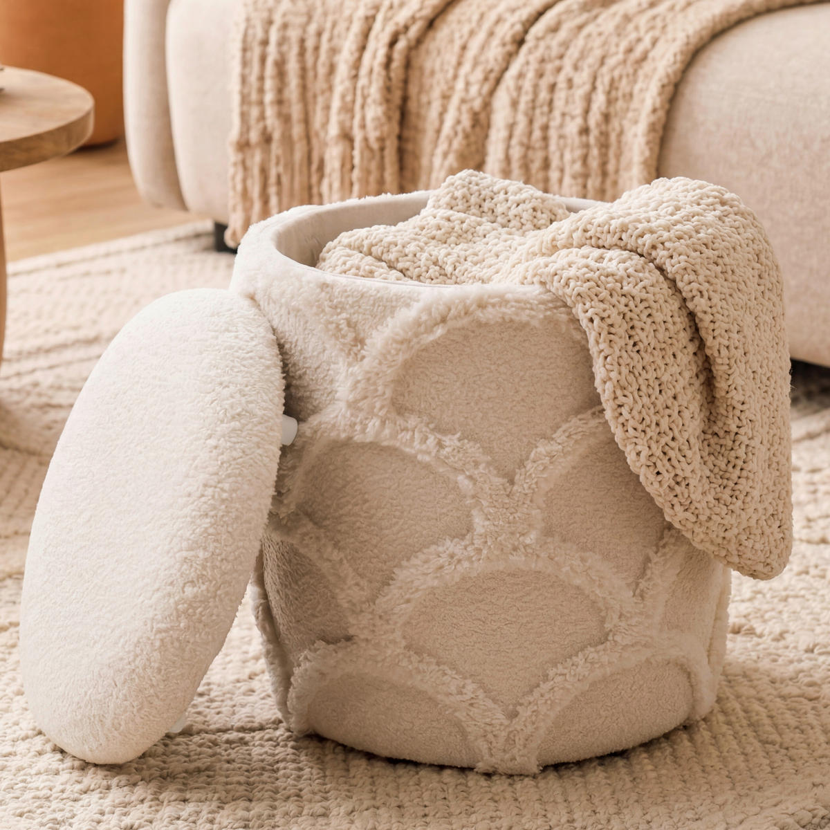 HOCKER Textil Creme  - Creme, Design, Textil (40/45/40cm) - Livetastic
