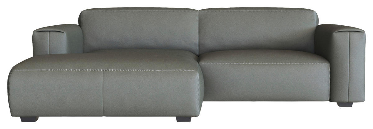 ECKSOFA Dunkelgrau Echtleder  - Dunkelgrau/Schwarz, Design, Leder/Holz (171/252cm) - Livetastic