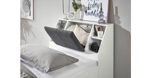 STAURAUMBETT 90/200 cm in Weiß - Weiß/Grau, KONVENTIONELL, Holzwerkstoff/Textil (90/200cm) - Carryhome