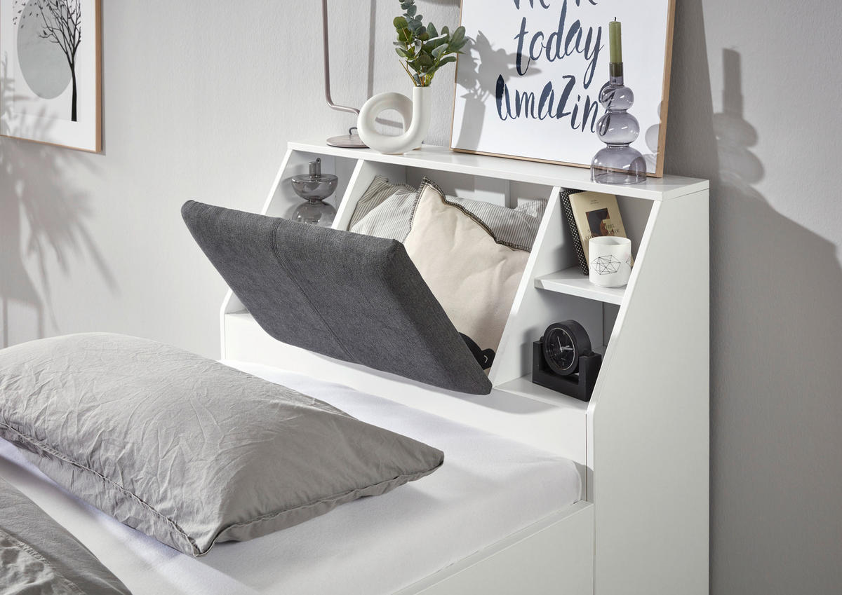 POSTEĽ S ÚLOŽNÝM PRIESTOROM, 90/200 cm biela - sivá/biela, Konventionell, kompozitné drevo/textil (90/200cm) - Carryhome