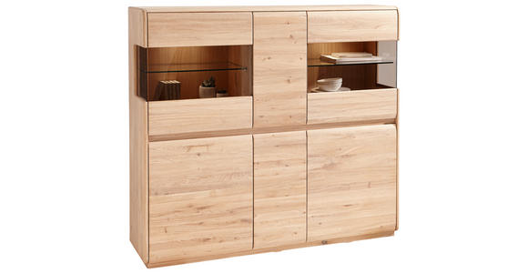 HIGHBOARD Asteiche massiv Eichefarben - Eichefarben, Natur, Glas/Holz (153/138/41cm) - Linea Natura