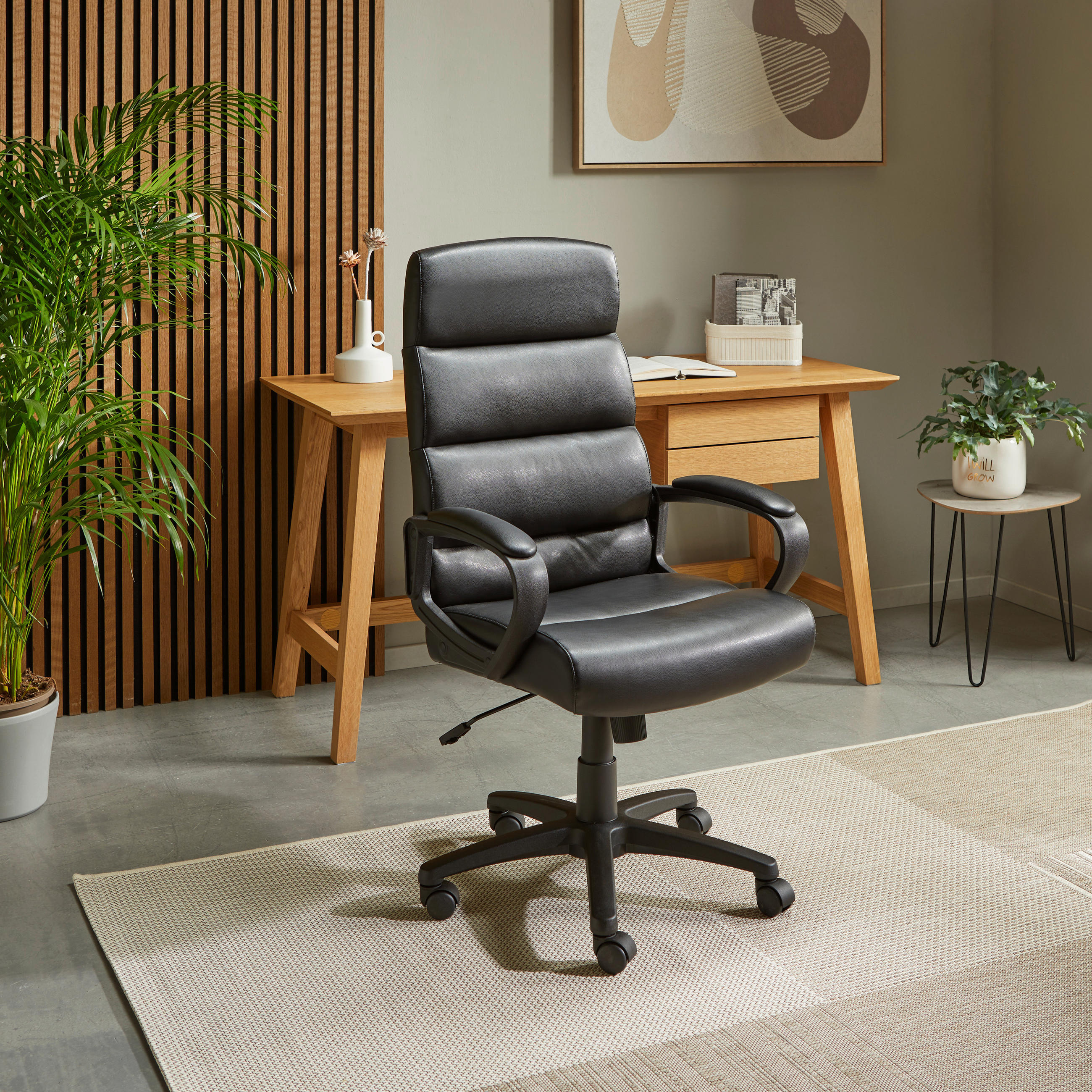 VRTLJIVI STOL tekstil, umetna masa, kovina črna  - črna, Moderno, kovina/umetna masa (61/105-113/66cm) - MID.YOU