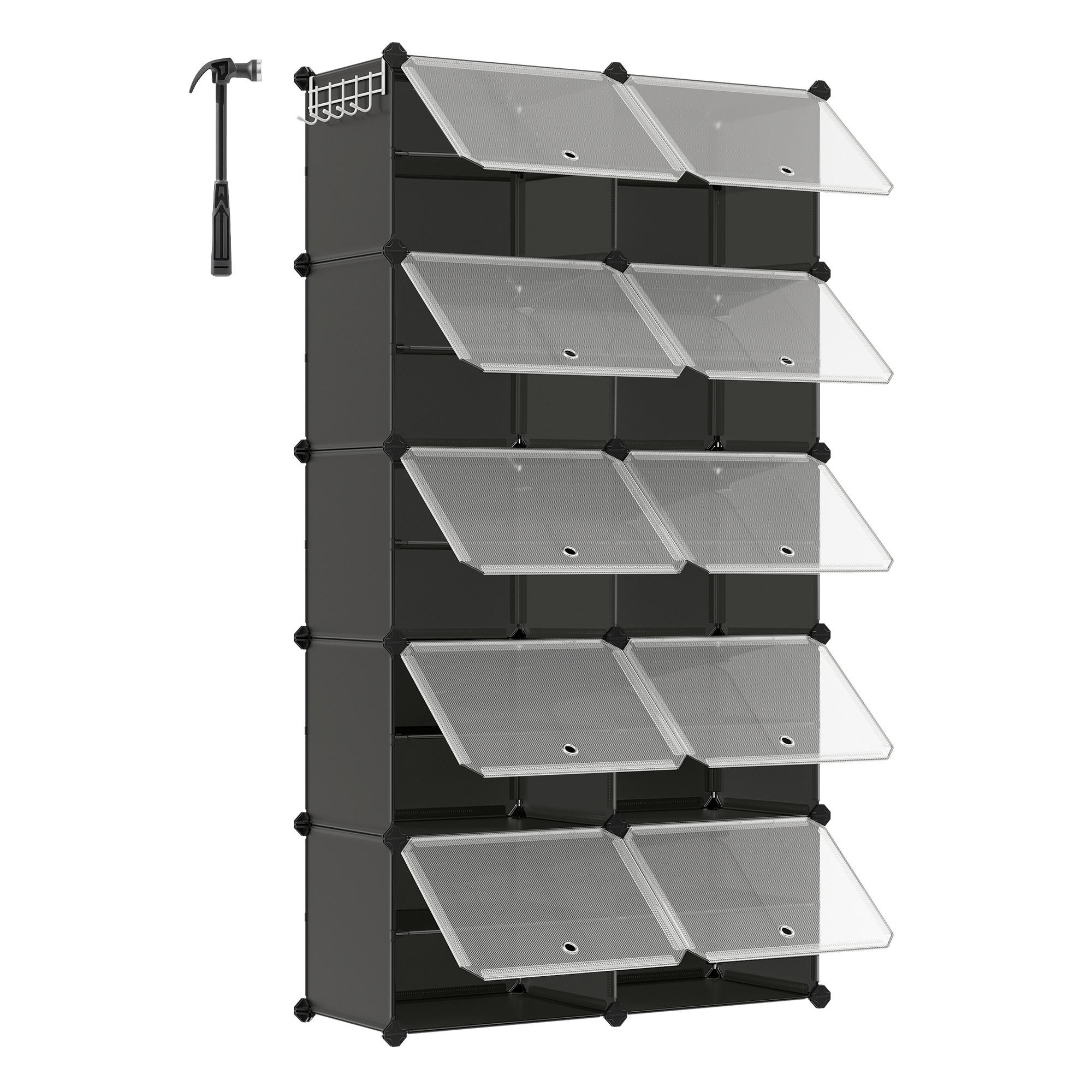 REGÁL NA TOPÁNKY, čierna, 83/156/32 cm - priehľadné/čierna, Basics, kov/plast (83/156/32cm)