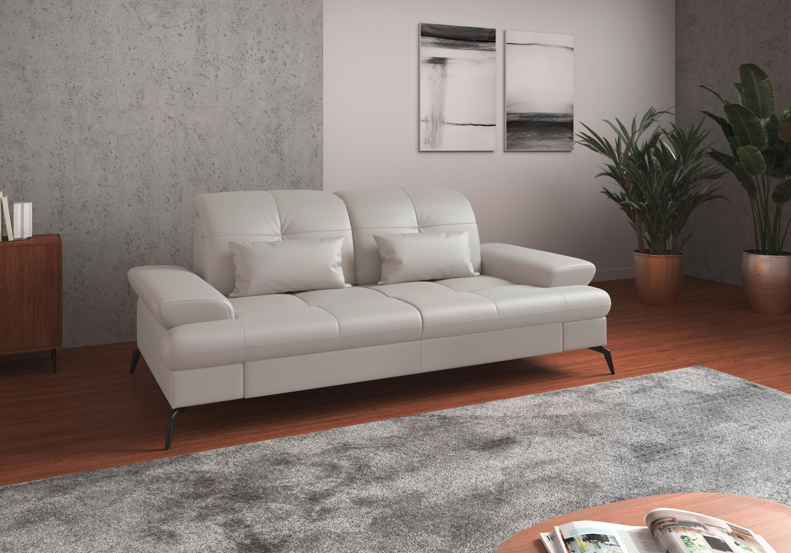 3-SITZER-SOFA in Echtleder Weiss  - Weiss/Schwarz, Konventionell, Leder/Metall (212/90/122cm) - Sit & More