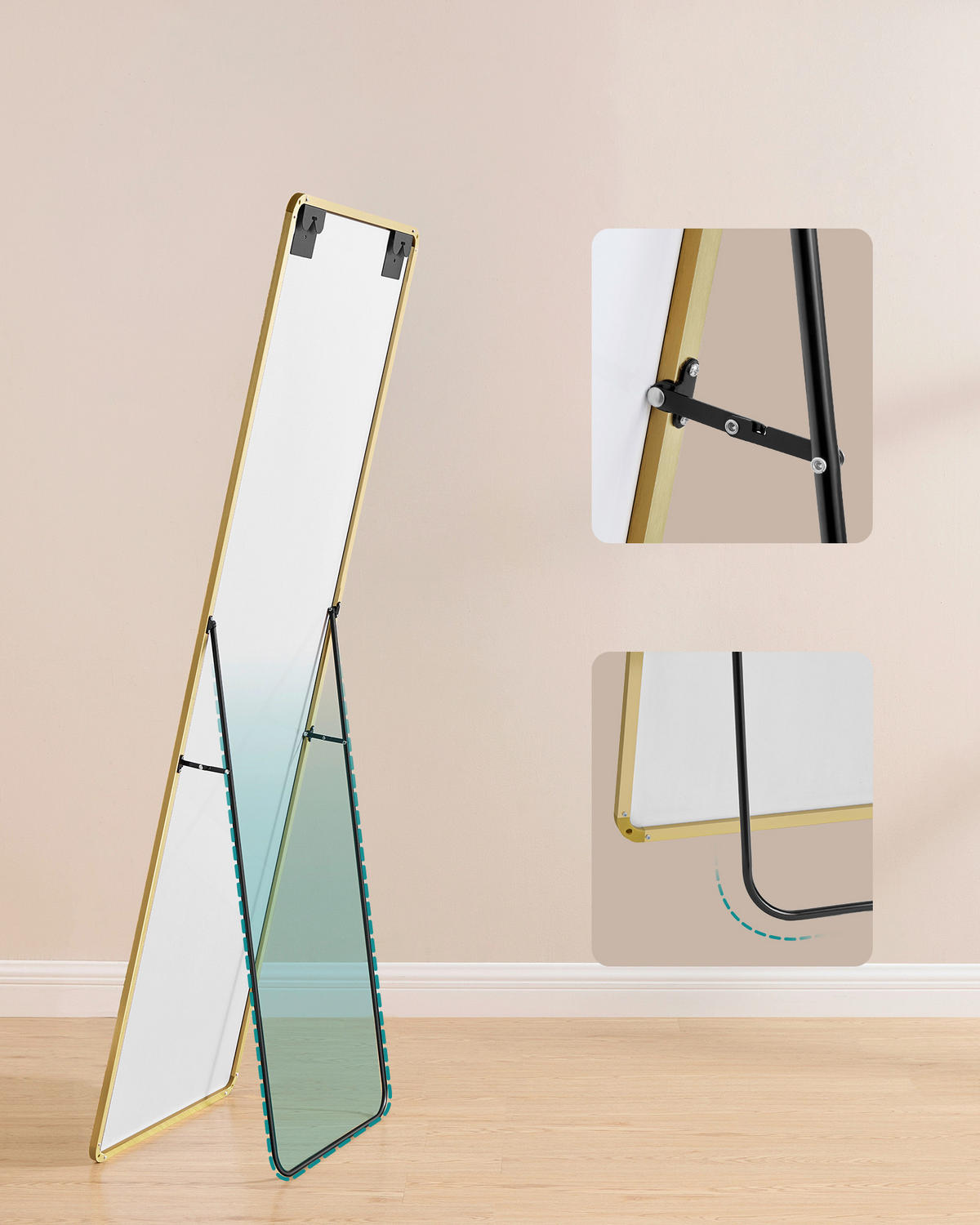 STANDSPIEGEL 50/160/33 cm  - Goldfarben, Trend, Glas/Metall (50/160/33cm) - Boxxx