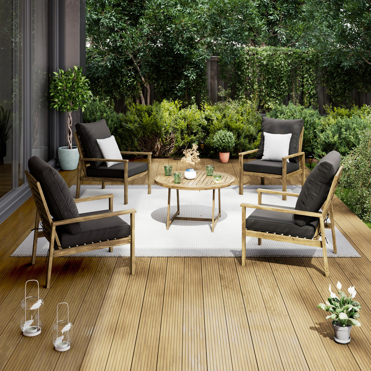 SET MOBILIER DE GRĂDINĂ  - gri închis/culoare lemn acacia, Modern, lemn/textil - Ambia Garden