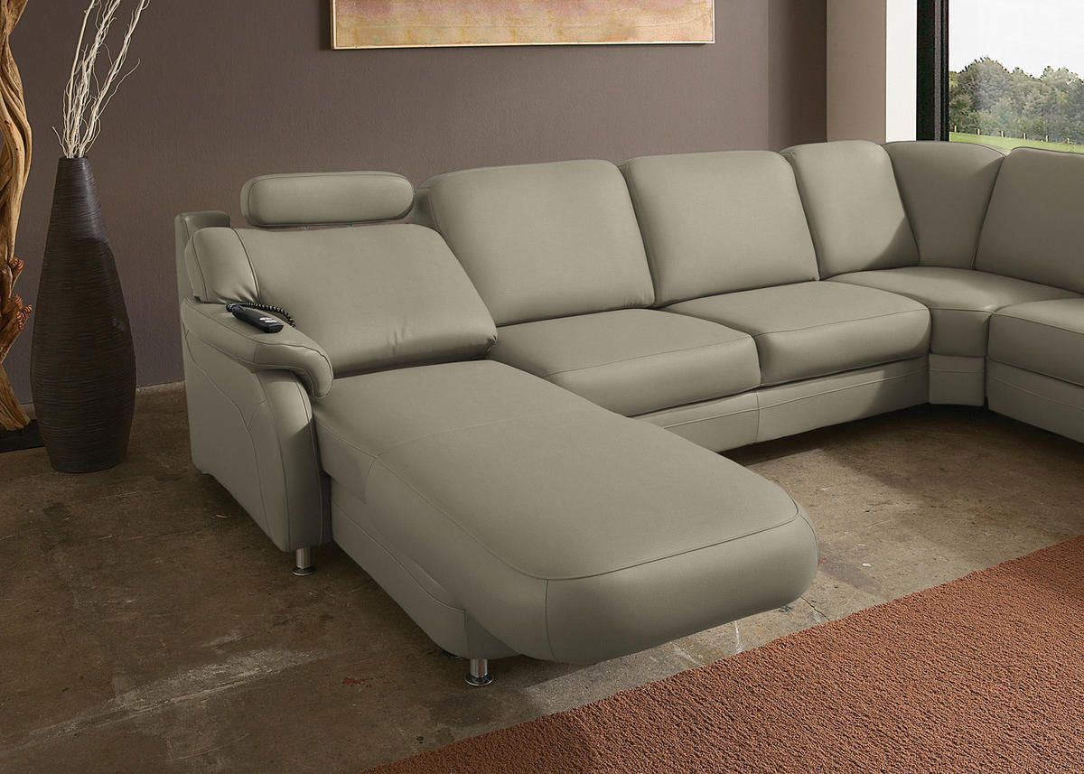 WOHNLANDSCHAFT  in Echtleder Ecru  - Ecru/Alufarben, KONVENTIONELL, Leder/Metall (165/329/239cm) - Beldomo Premium