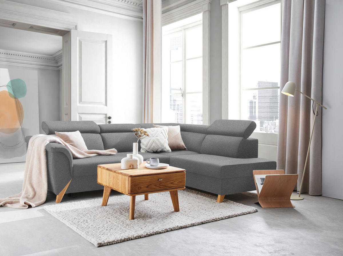 ECKSOFA Chenille Dunkelgrau  - Dunkelgrau/Naturfarben, Konventionell, Holz/Textil (265/200cm) - Stylife