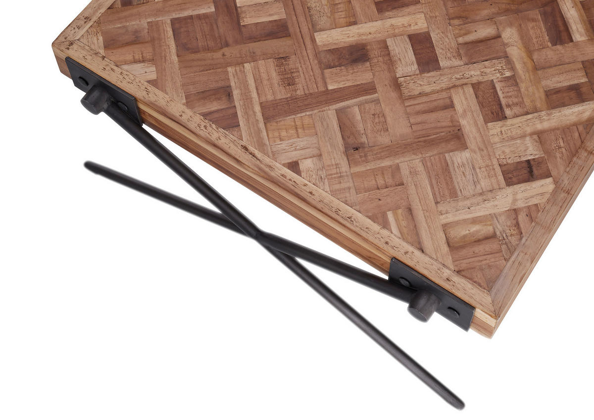 COUCHTISCHSET Teakholz massiv quadratisch Schwarz, Teakfarben  - Schwarz/Teakfarben, Design, Holz/Metall (80/43/80cm) - MID.YOU