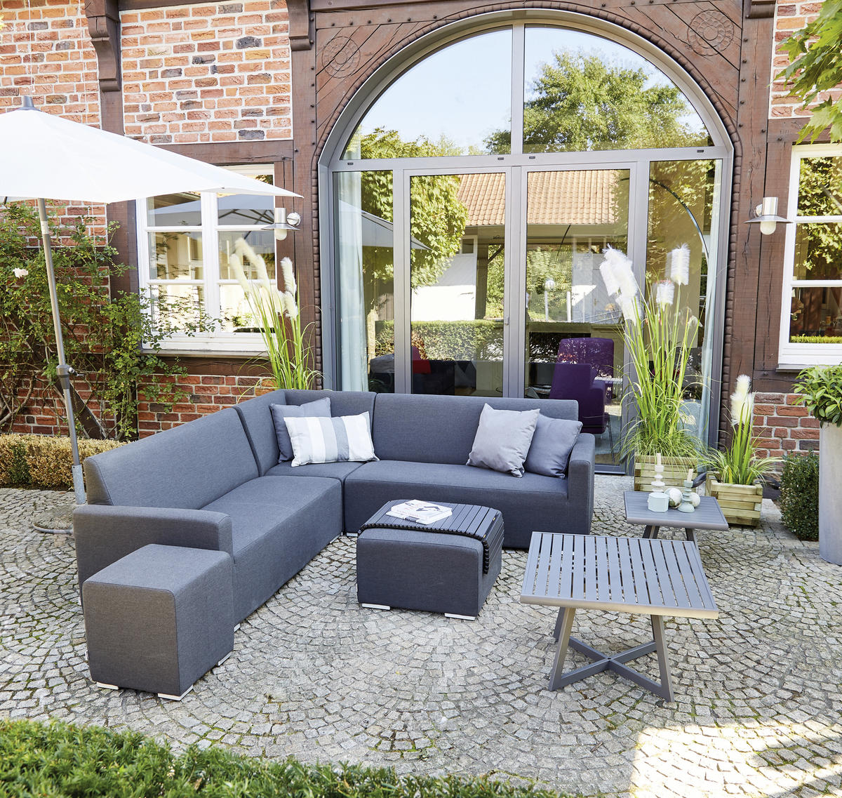 SONNENSCHIRM 250 cm  - Anthrazit/Beige, KONVENTIONELL, Textil/Metall (250/250cm) - Siena Garden