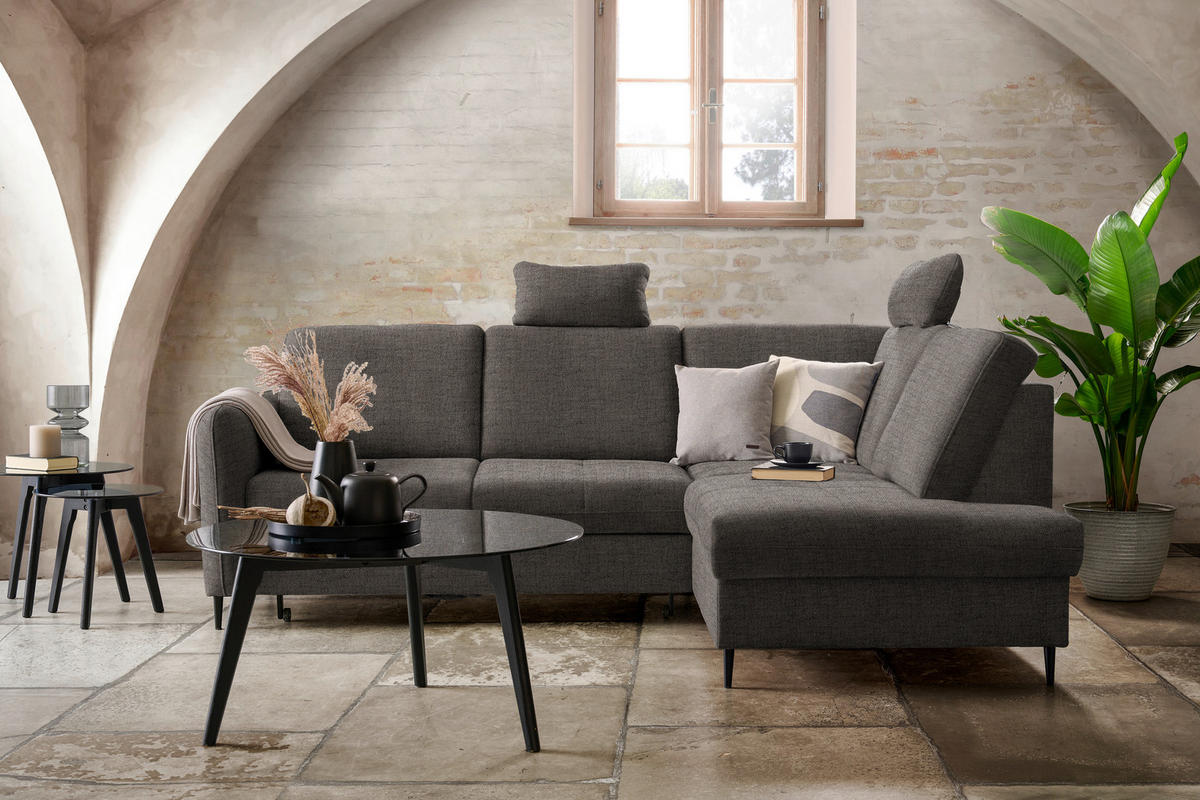 ECKSOFA in Chenille Graubraun  - Graubraun/Schwarz, Modern, Holz/Textil (241/184cm) - Carryhome