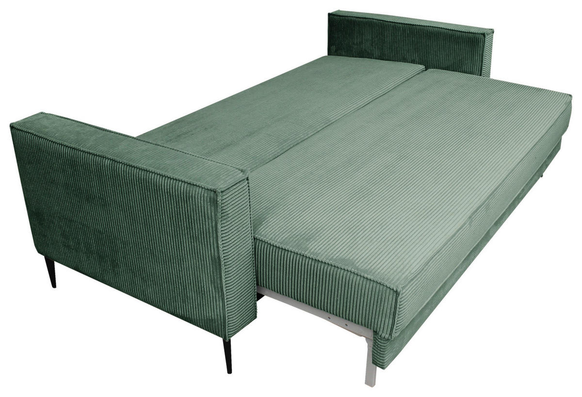SCHLAFSOFA  mit Liegefunktion, Rücken echt, haustierfreundlicher Bezug Cord Olivgrün  - Schwarz/Olivgrün, KONVENTIONELL, Textil/Metall (222/93/98cm) - Carryhome