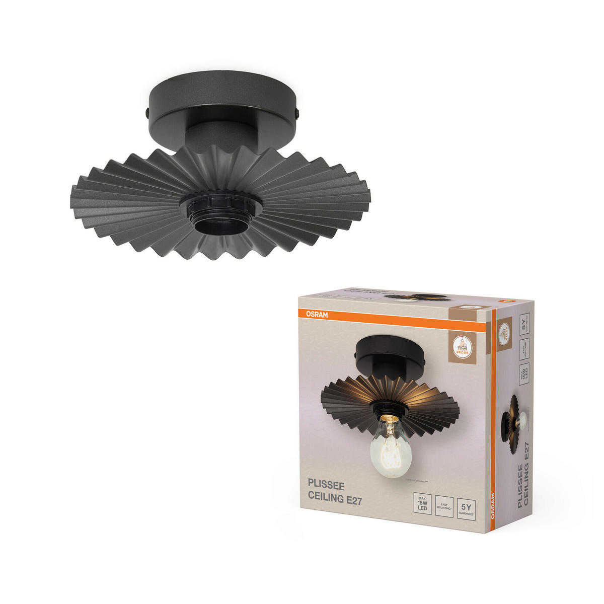 DECKENLEUCHTE 20/9 cm   - Dunkelgrau, Basics, Metall (20/9cm) - Osram