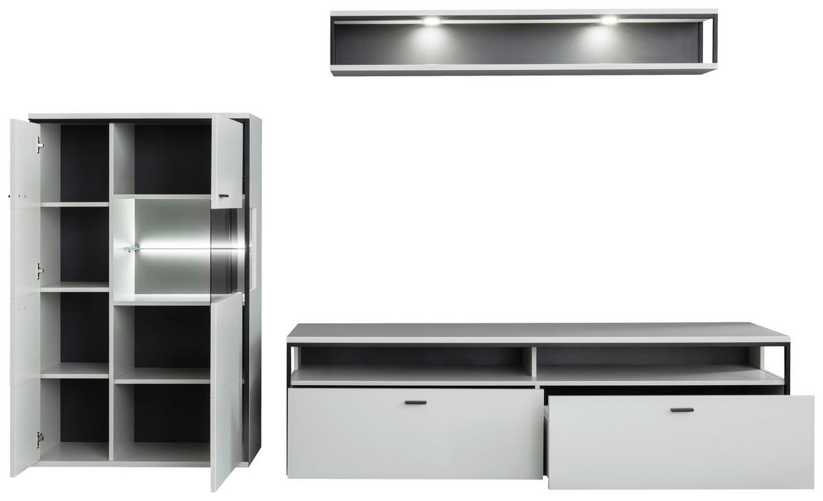 WOHNWAND  in Schwarz, Weiss 278/199/51 cm  - Weiss/Schwarz, Design, Glas/Holzwerkstoff (278/199/51cm) - Stylife