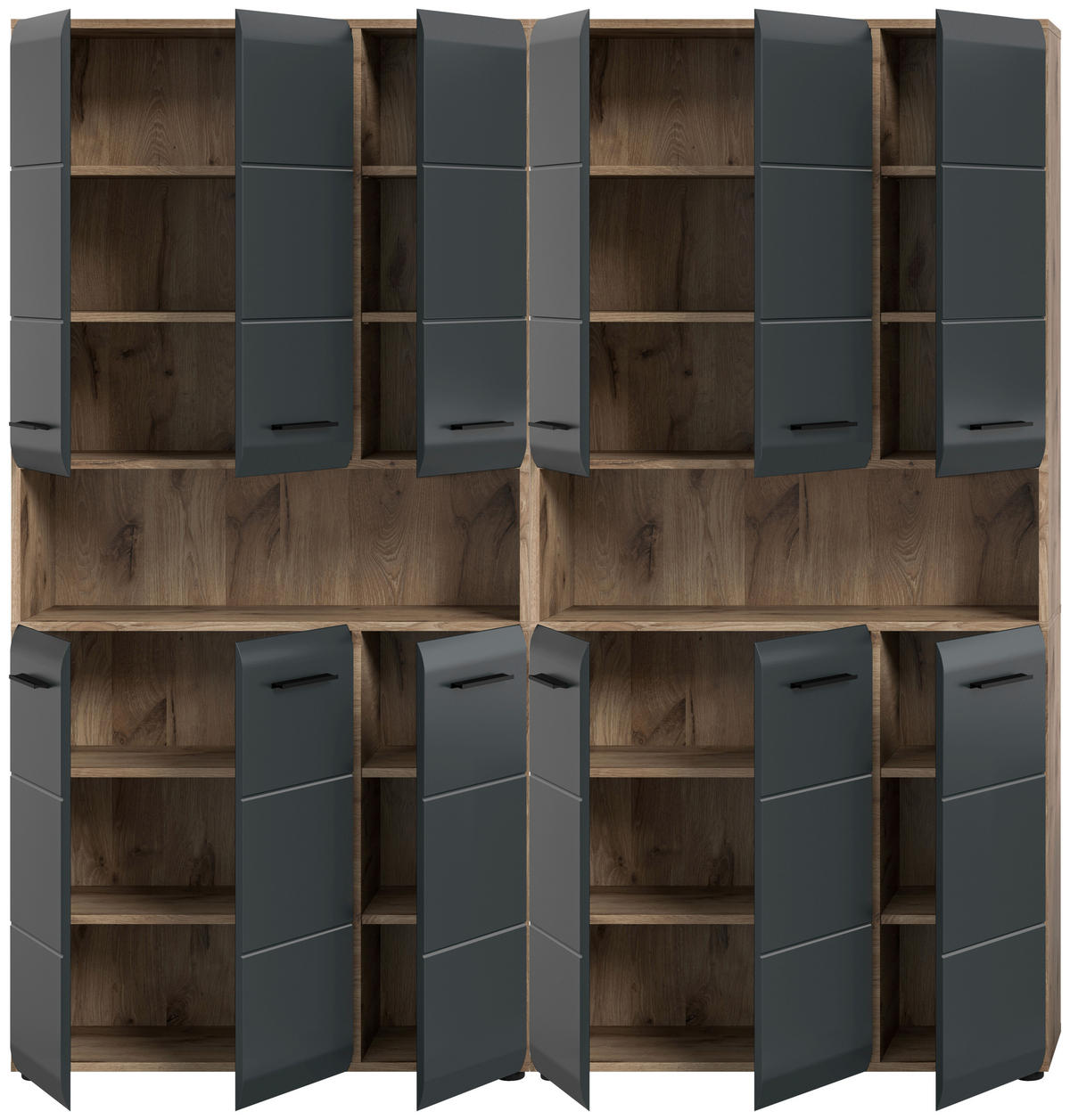 HOCHSCHRANK 180/185/30 cm  - Eiche dunkel/Schwarz, Basics, Holzwerkstoff/Kunststoff (180/185/30cm) - MID.YOU