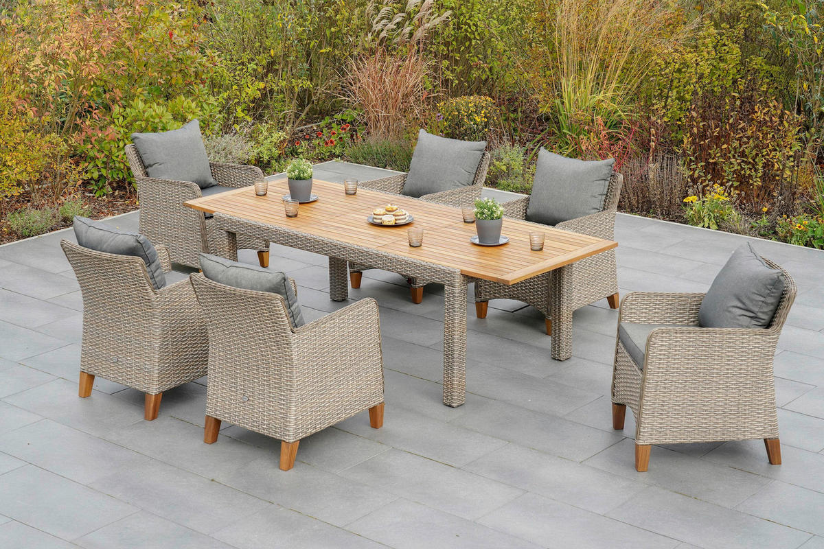 GARTENTISCHGRUPPE Akazie Hartholz Stahl  - Beige/Beigebraun, KONVENTIONELL, Holz/Kunststoff - Gardenson