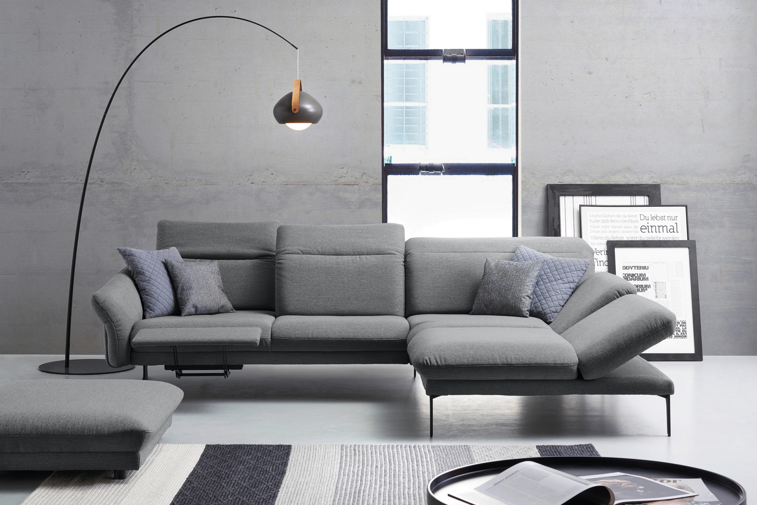 ECKSOFA Hellgrau Webstoff - Anthrazit/Hellgrau, Design, Textil/Metall (299/203cm) - Himolla