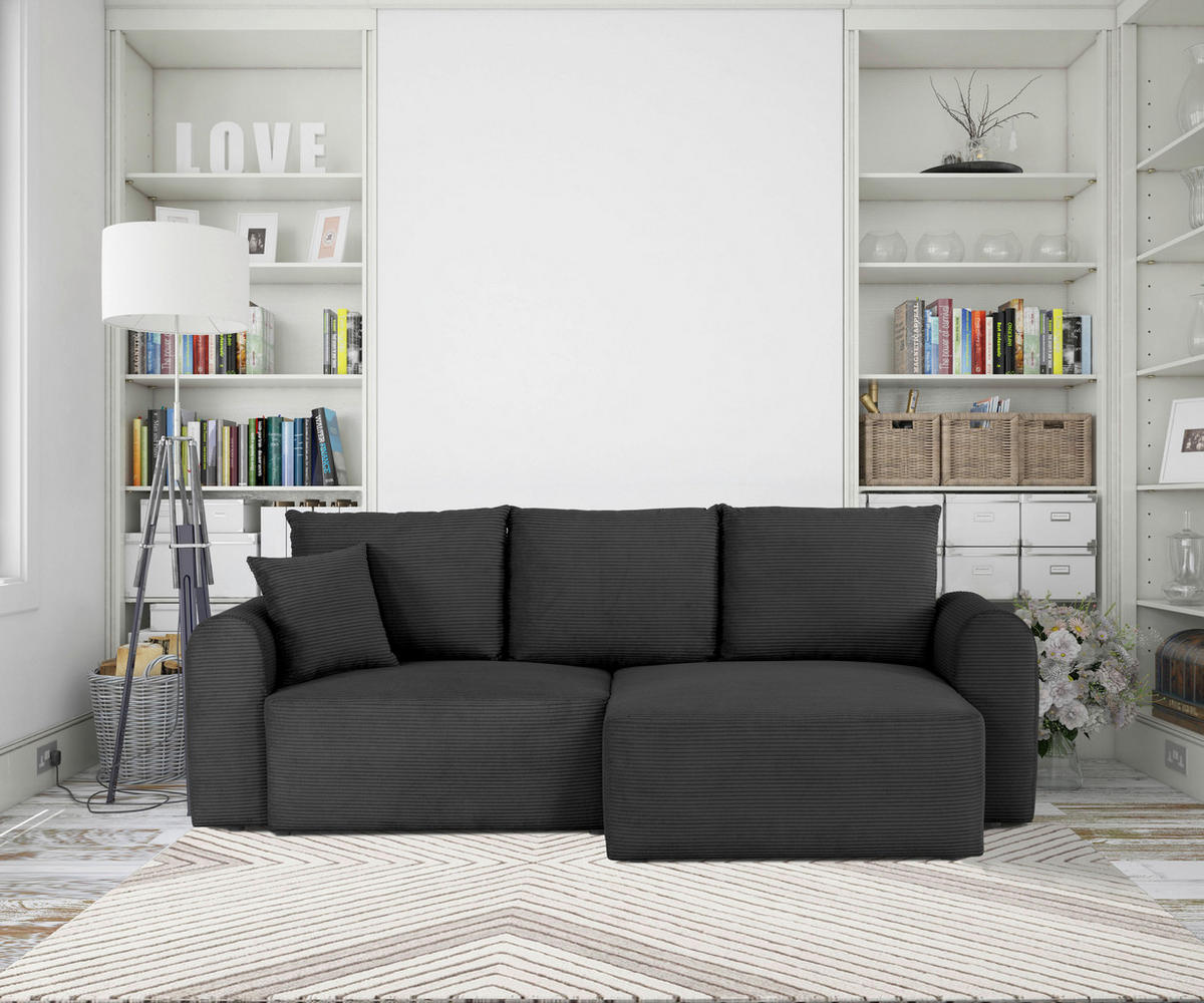 ECKSOFA in Cord Schwarz  - noir, Design, textile (250/151cm) - MID.YOU