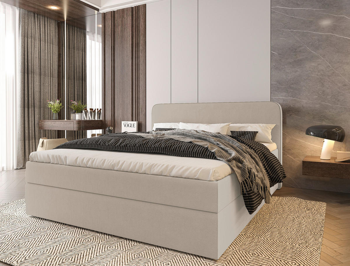 Pat Tip Boxspring Fără Arcuri, 180/200 cm, bej - bej/culoare natur, Modern, plastic/lemn (180/200cm) - MID.YOU