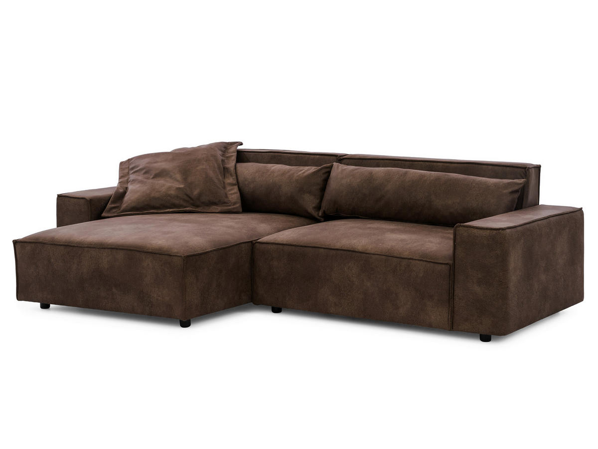 ECKSOFA Curduroy in Lederlook Braun Rückenkissen  251/142 cm  - Schwarz/Braun, Design, Kunststoff/Textil (251/142cm) - P & B