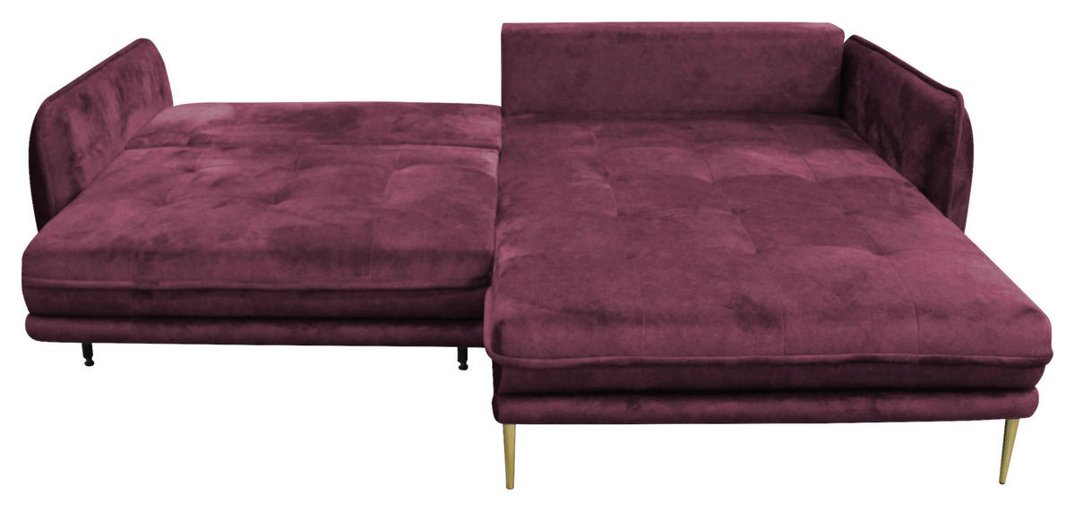 ECKSOFA Weinrot Velours  - Weinrot/Goldfarben, Design, Textil/Metall (264/196cm) - MID.YOU