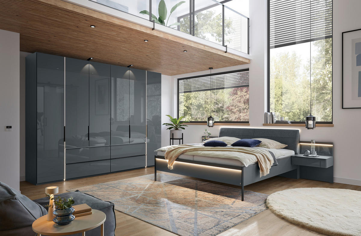 FALTTÜRENSCHRANK 300/216/58 cm 4-türig Dunkelgrau  - Dunkelgrau/Schwarz, MODERN, Glas/Holzwerkstoff (300/216/58cm) - Musterring