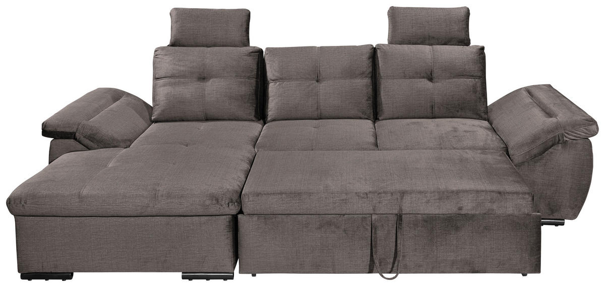 ECKSOFA in Mikrovelours Graubraun  - Graubraun/Schwarz, Konventionell, Kunststoff/Textil (170/275cm) - Carryhome