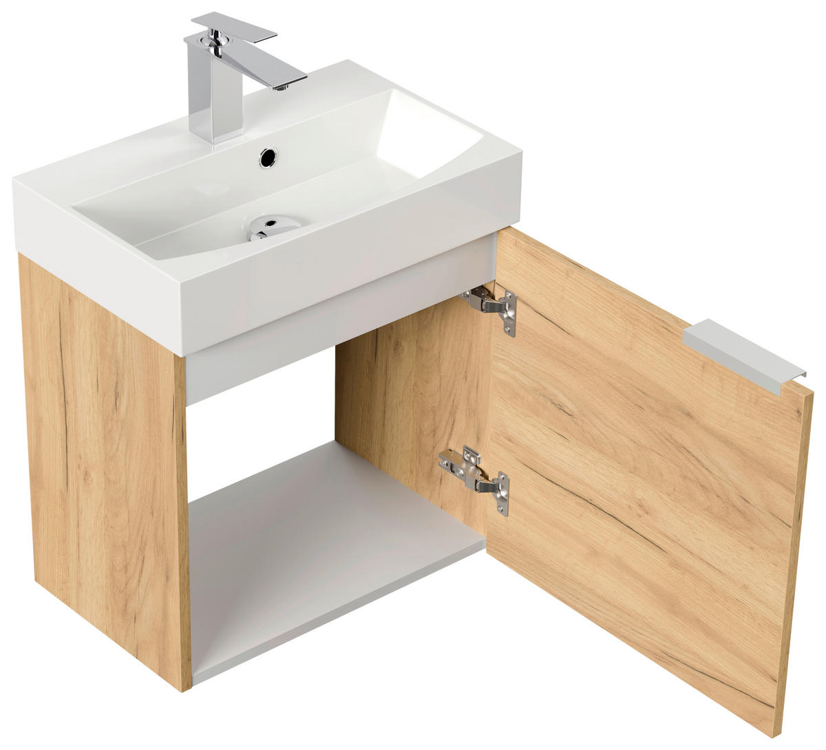 GÄSTEBAD 50 cm  - Eichefarben/Silberfarben, MODERN, Holzwerkstoff/Stein (50cm) - MID.YOU