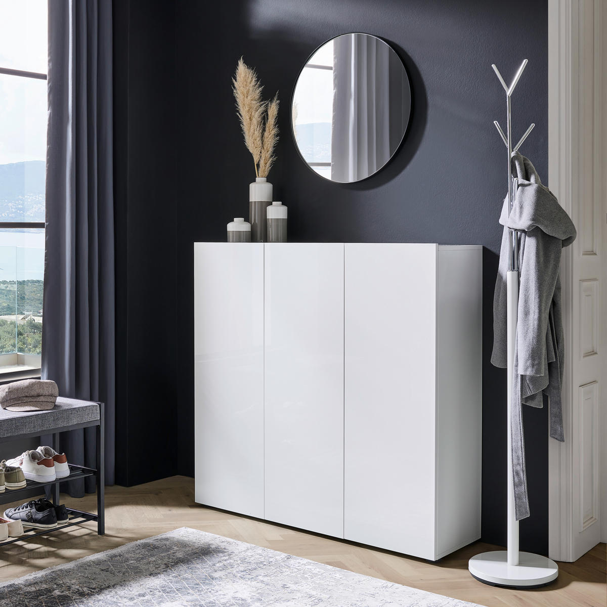 OMARA ZA ČEVLJE bela - črna/bela, Design, umetna masa/leseni material (120/115/34cm) - Xora